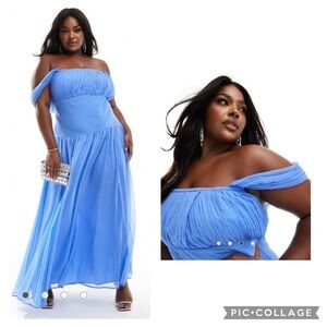 ASOS DESIGN Curve draped off the shoulder drop waist maxi dress size 14